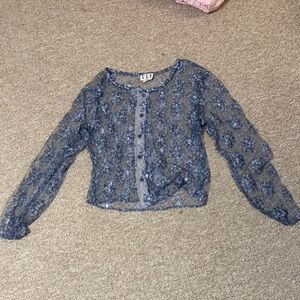 Cleo Blue Floral Sheer Top